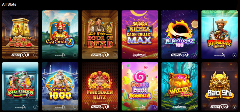 Seleção de slots no PokerStars Casino com títulos como Legacy of Dead, Book of Dead, Gates of Olympus e Sweet Bonanza